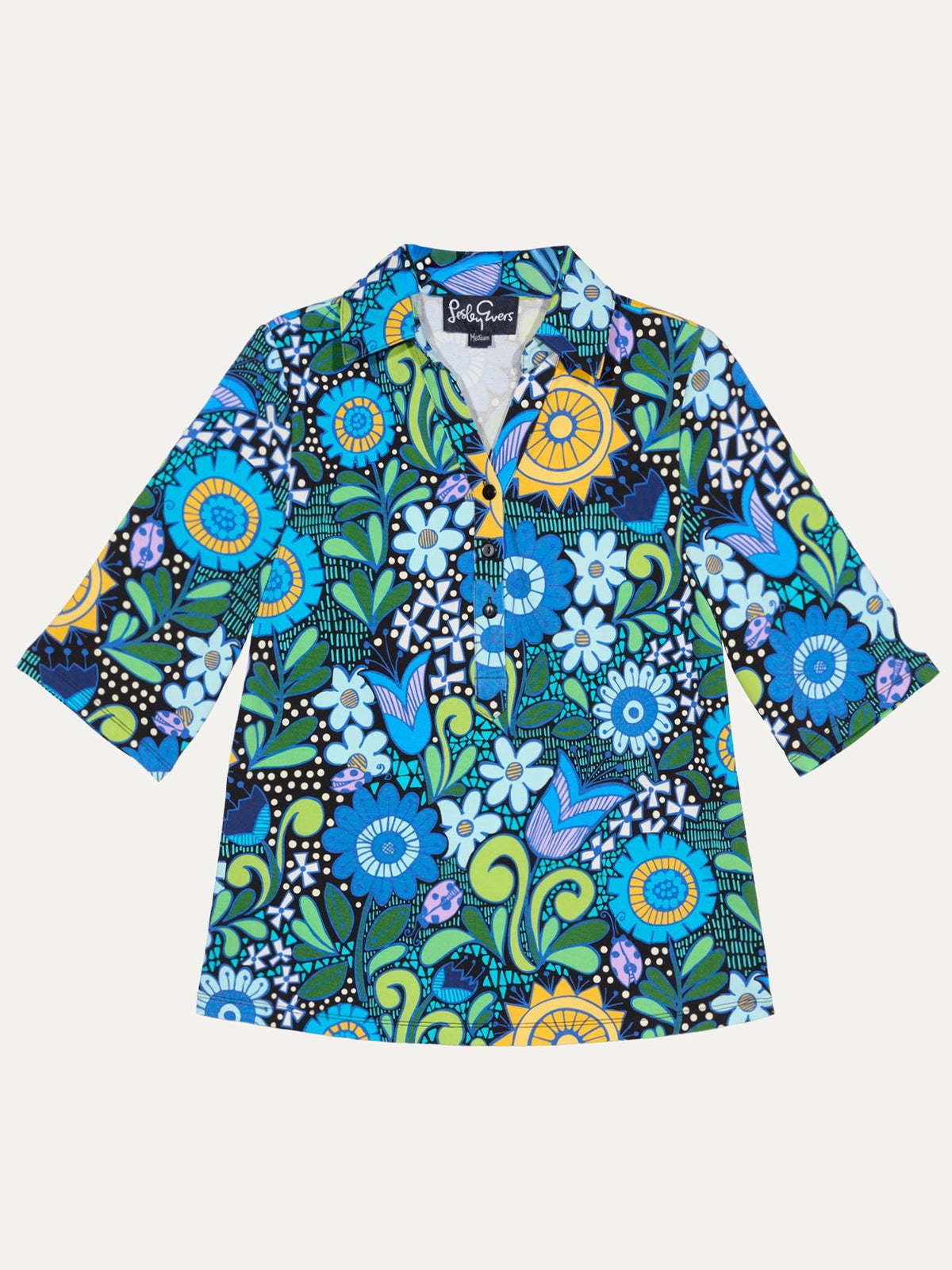 KIMMY top Sunshine Blue - Lesley Evers-Button Top-clothing-colorful