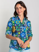KIMMY top Sunshine Blue - Lesley Evers - Button Top - clothing - colorful