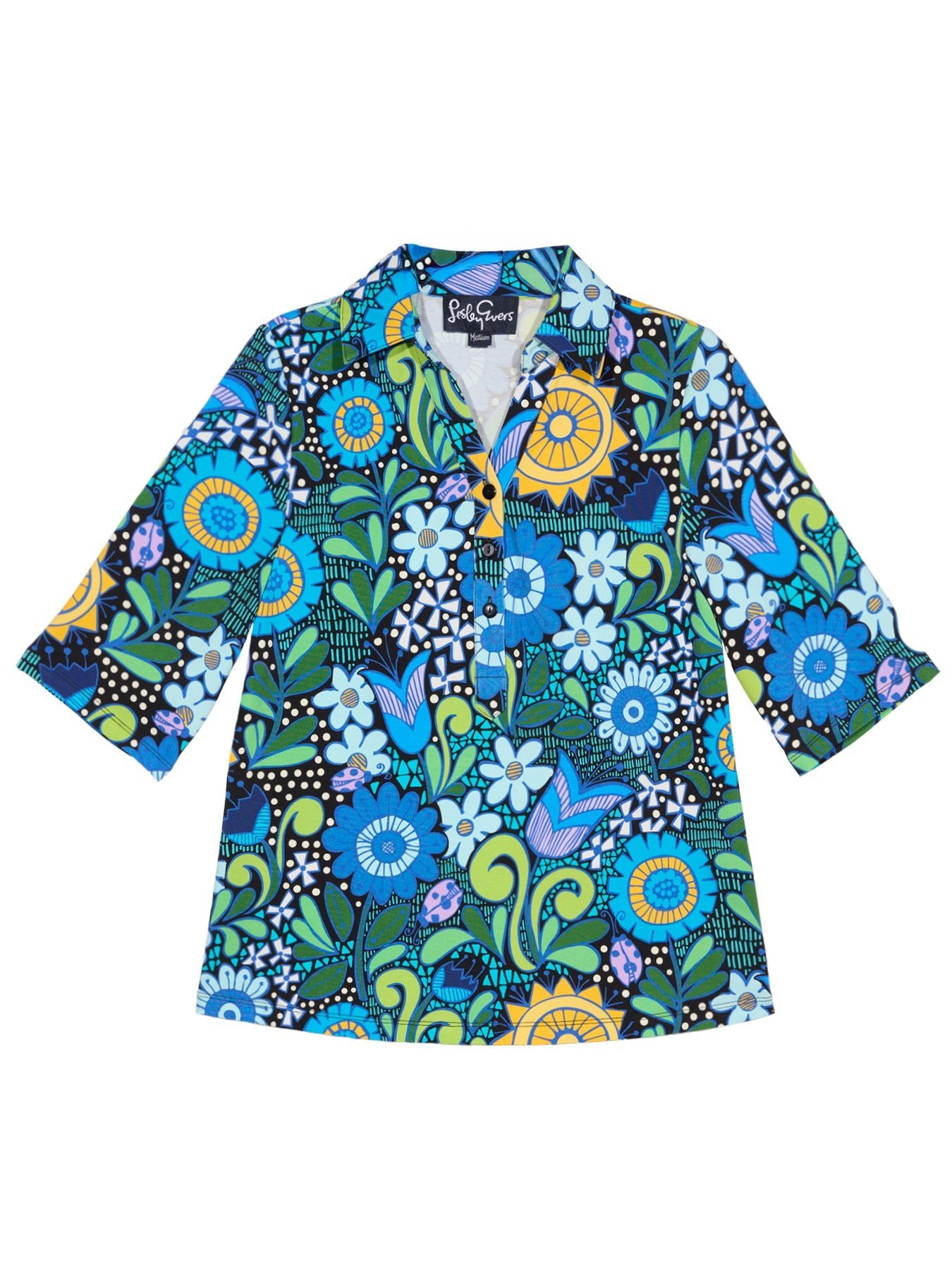 KIMMY top Sunshine Blue - Lesley Evers - Button Top - clothing - colorful