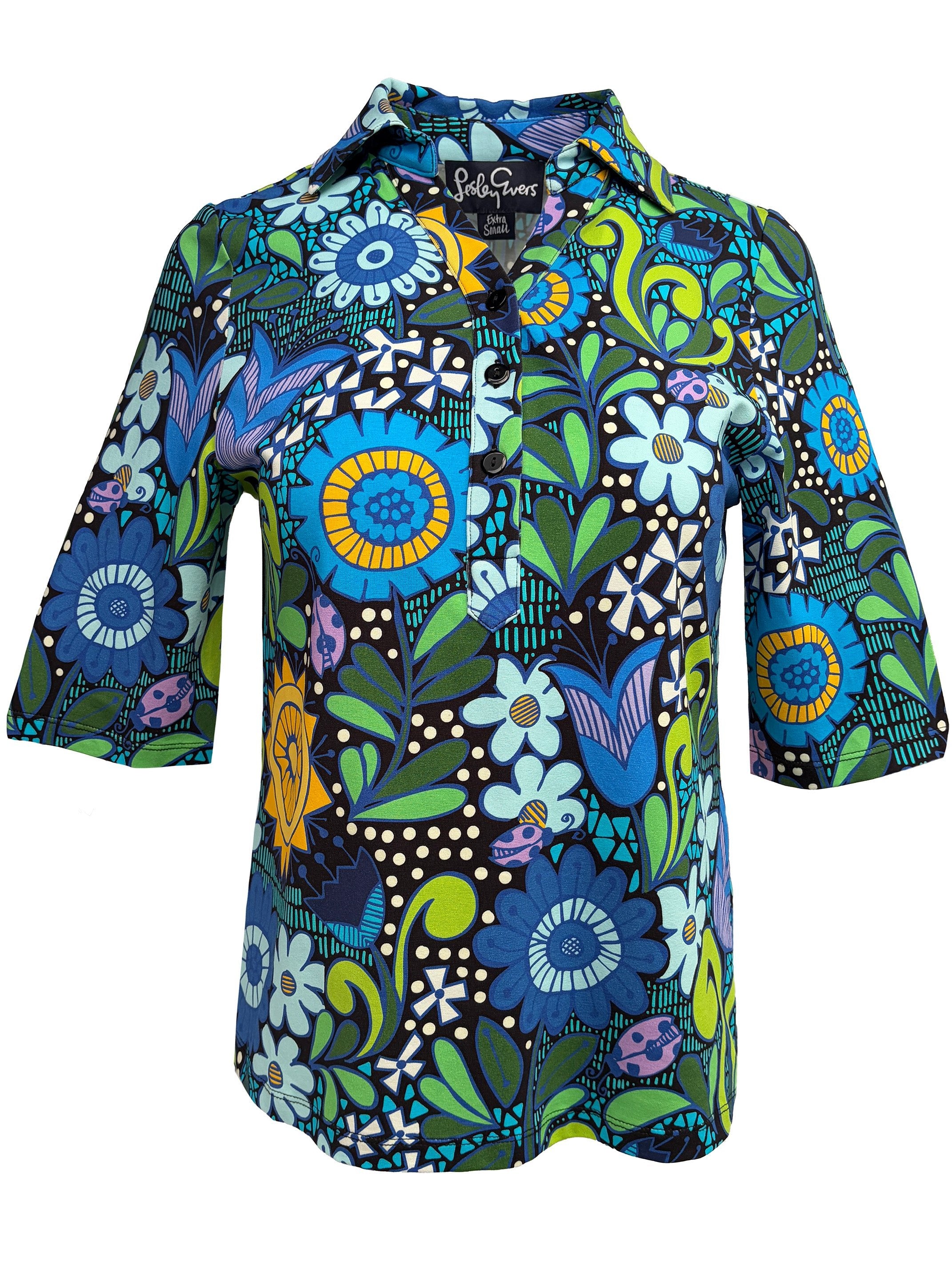 KIMMY top Sunshine Blue - Lesley Evers - Button Top - clothing - colorful