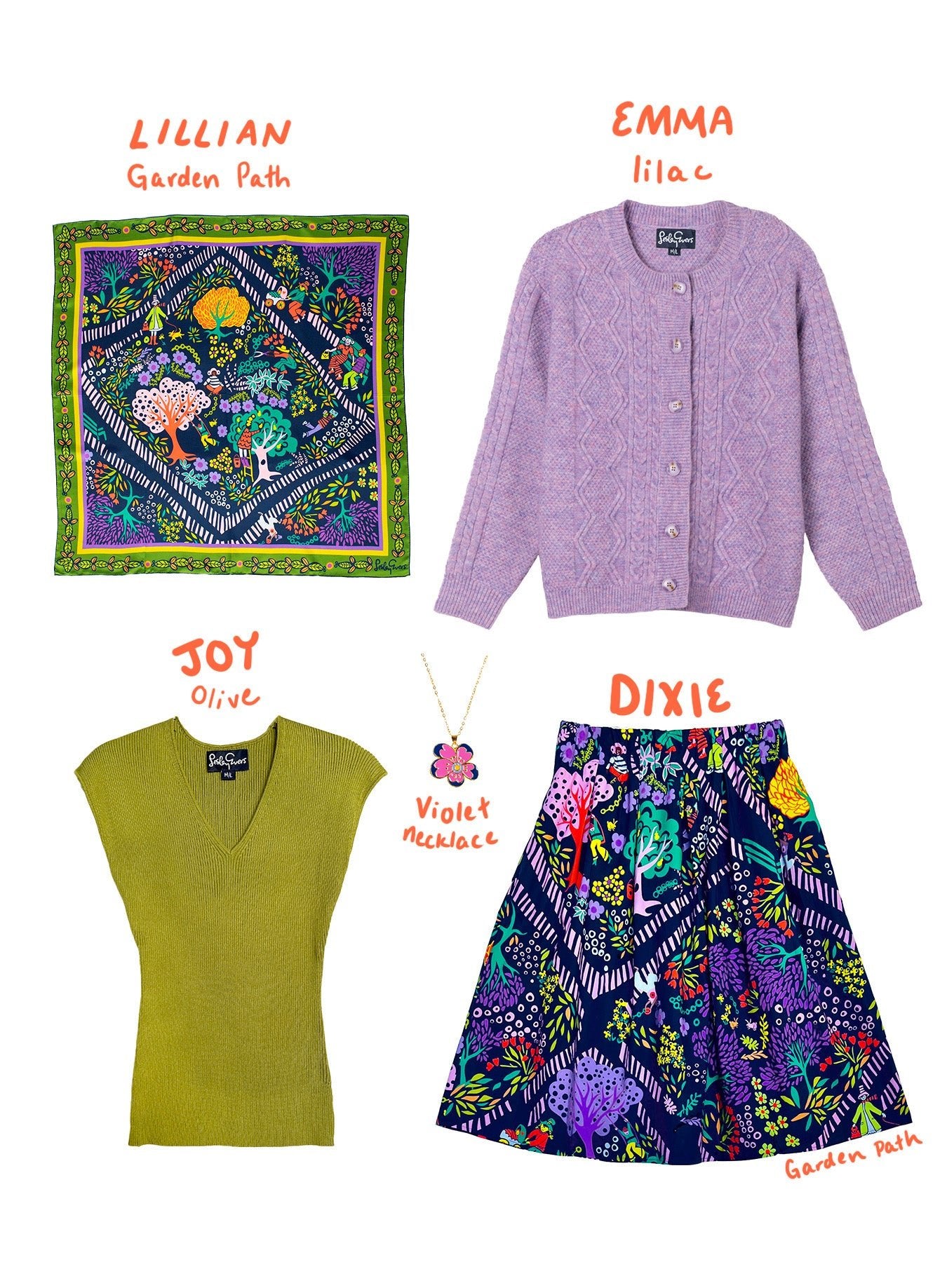 LILLIAN silk twill scarf Garden Path - Lesley Evers-Accessories-cotton silk-Dixie Olive Set