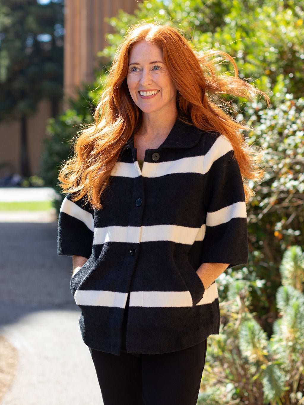 LIZZY coat Black and White Stripe - Lesley Evers - coat - lizzie - outerwear