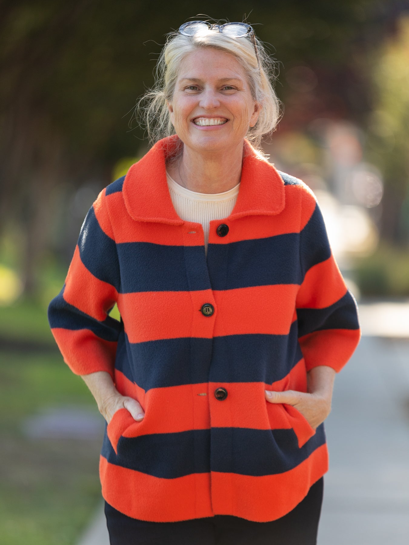 LIZZY coat Navy and Orange Stripe - Lesley Evers - coat - outerwear - Shop