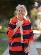 LIZZY coat Navy and Orange Stripe - Lesley Evers - coat - outerwear - Shop