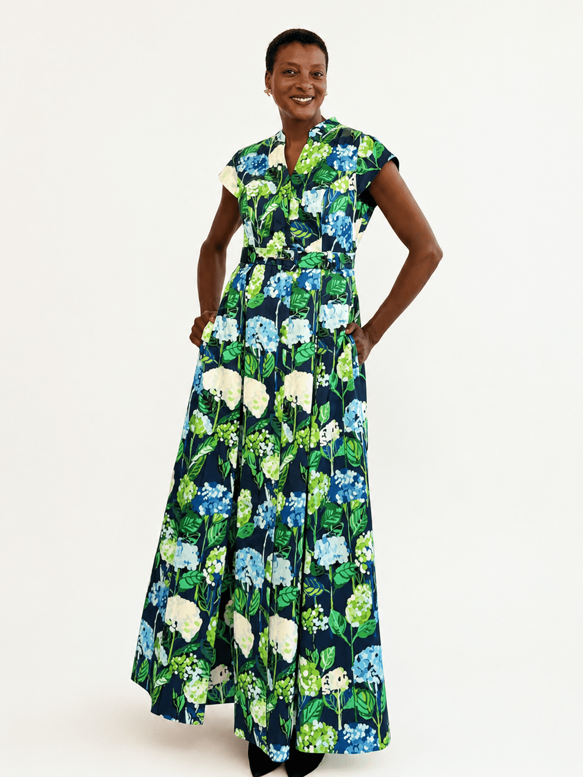 MADELEINE dress Hydrangea Navy - Lesley Evers-Dress-formal-gown