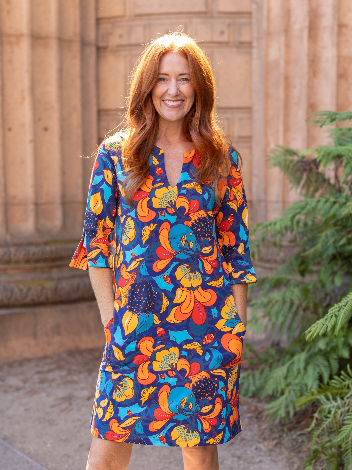 MAEVE dress Flourish Orange and Navy Lesley Evers