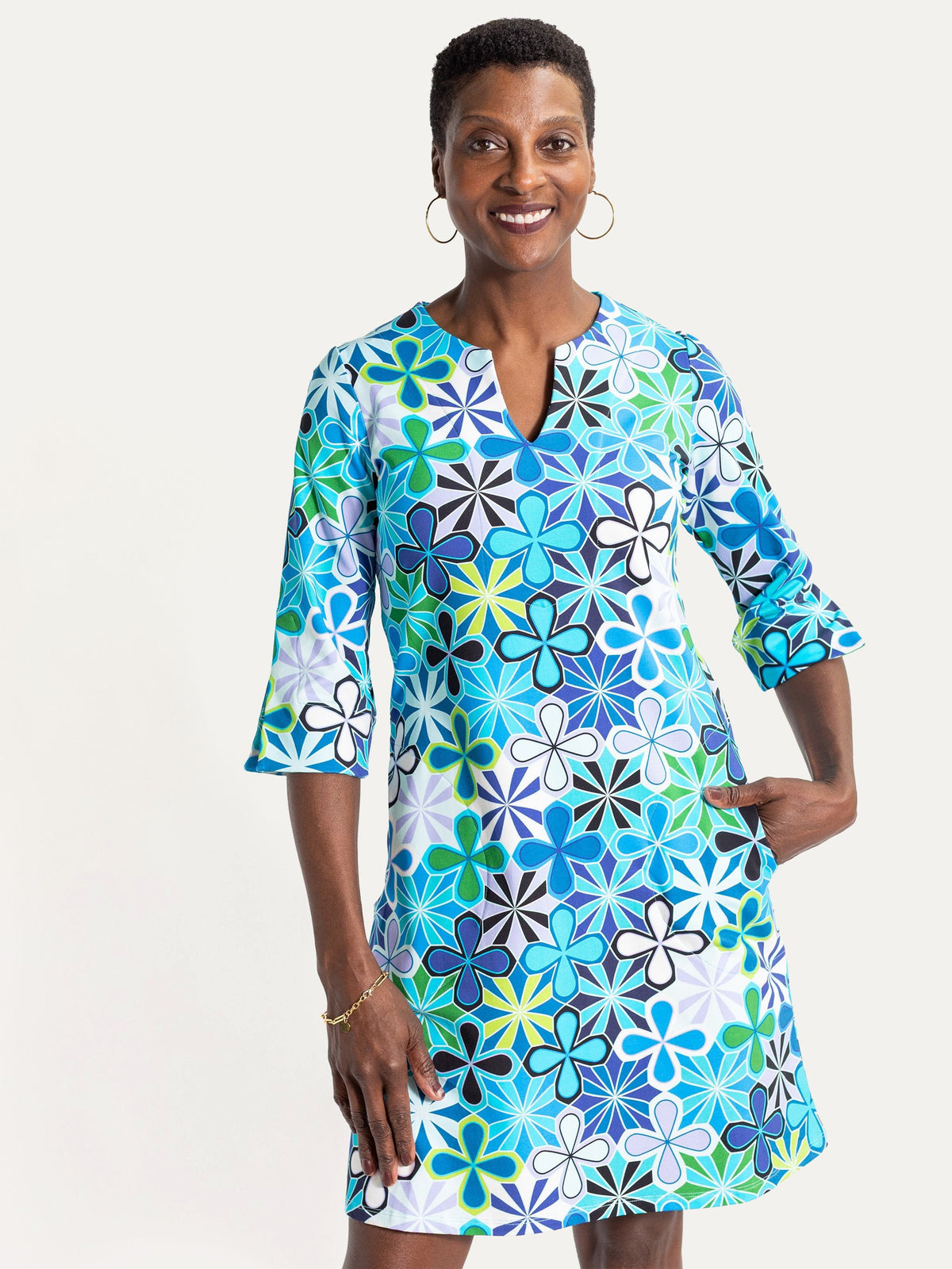MAEVE dress Kaleidoscope Blue - Lesley Evers-Dress-french terry-maeve