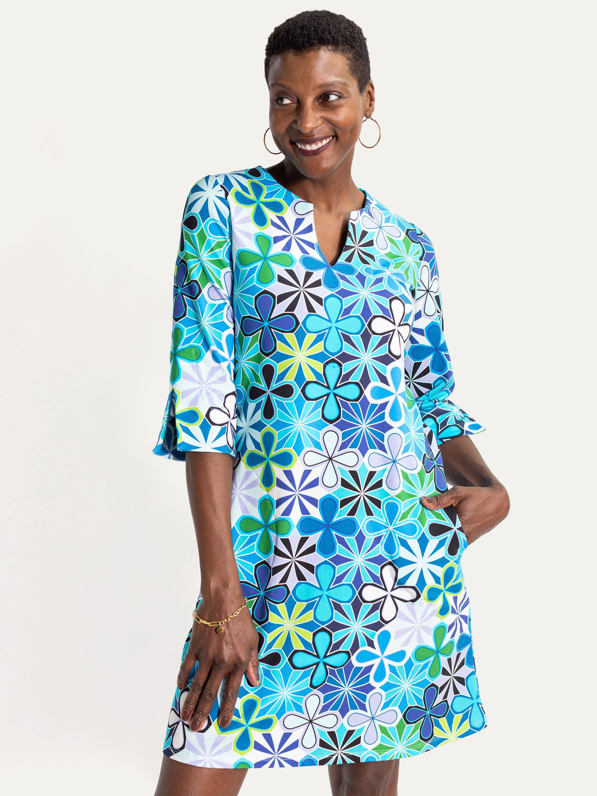 MAEVE dress Kaleidoscope Blue - Lesley Evers-Dress-french terry-maeve