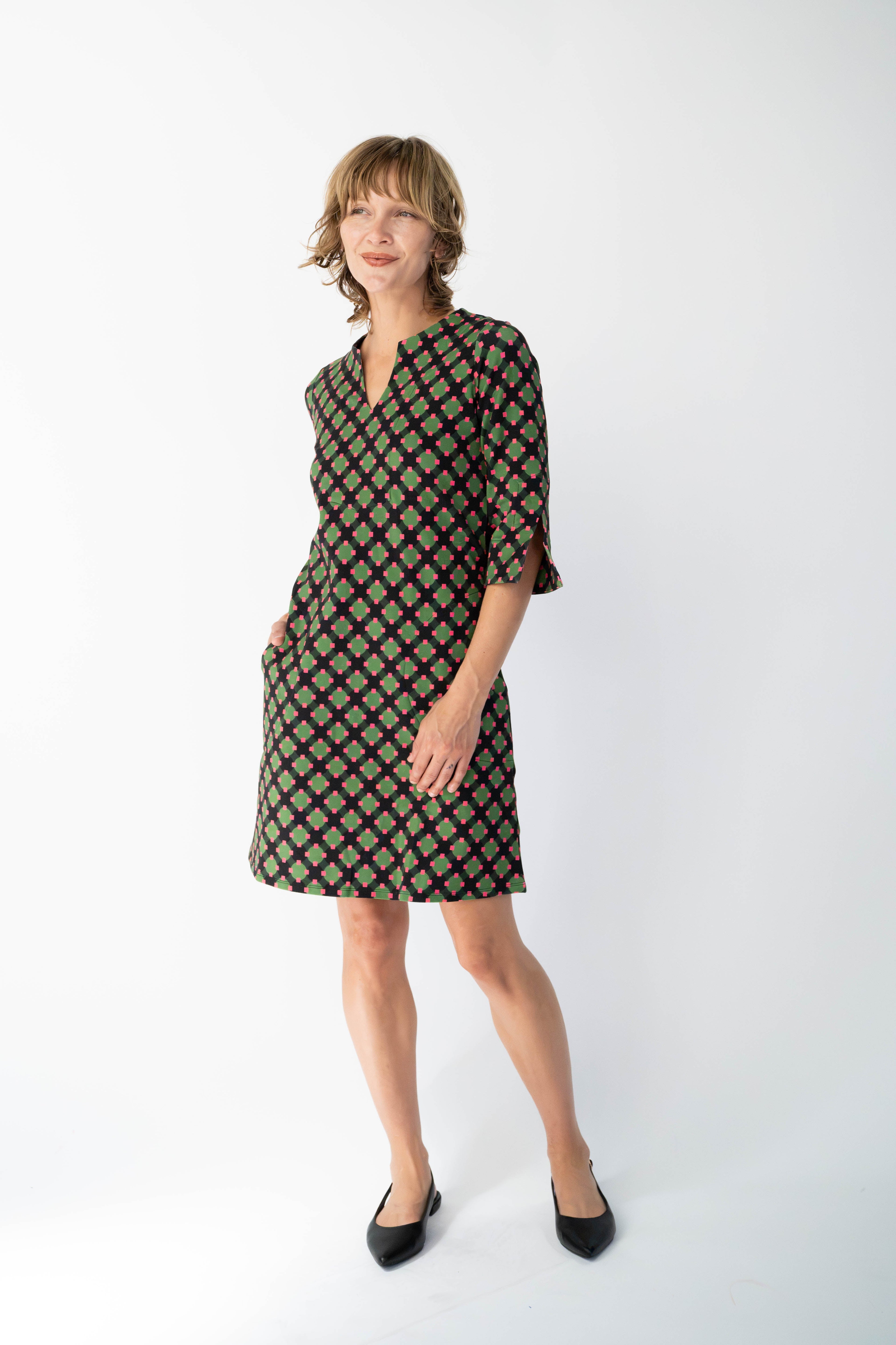 MAEVE dress Sorrento Pink and Green - Lesley Evers-Dress-french terry-maeve
