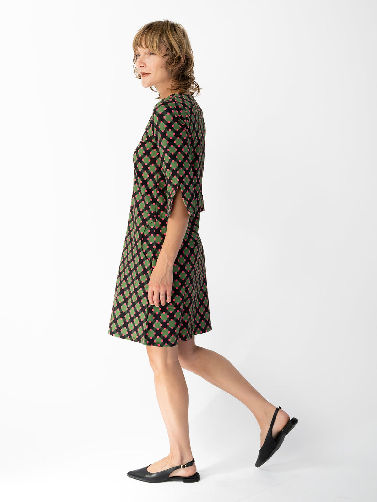 MAEVE dress Sorrento Pink and Green - Lesley Evers-Dress-french terry-maeve