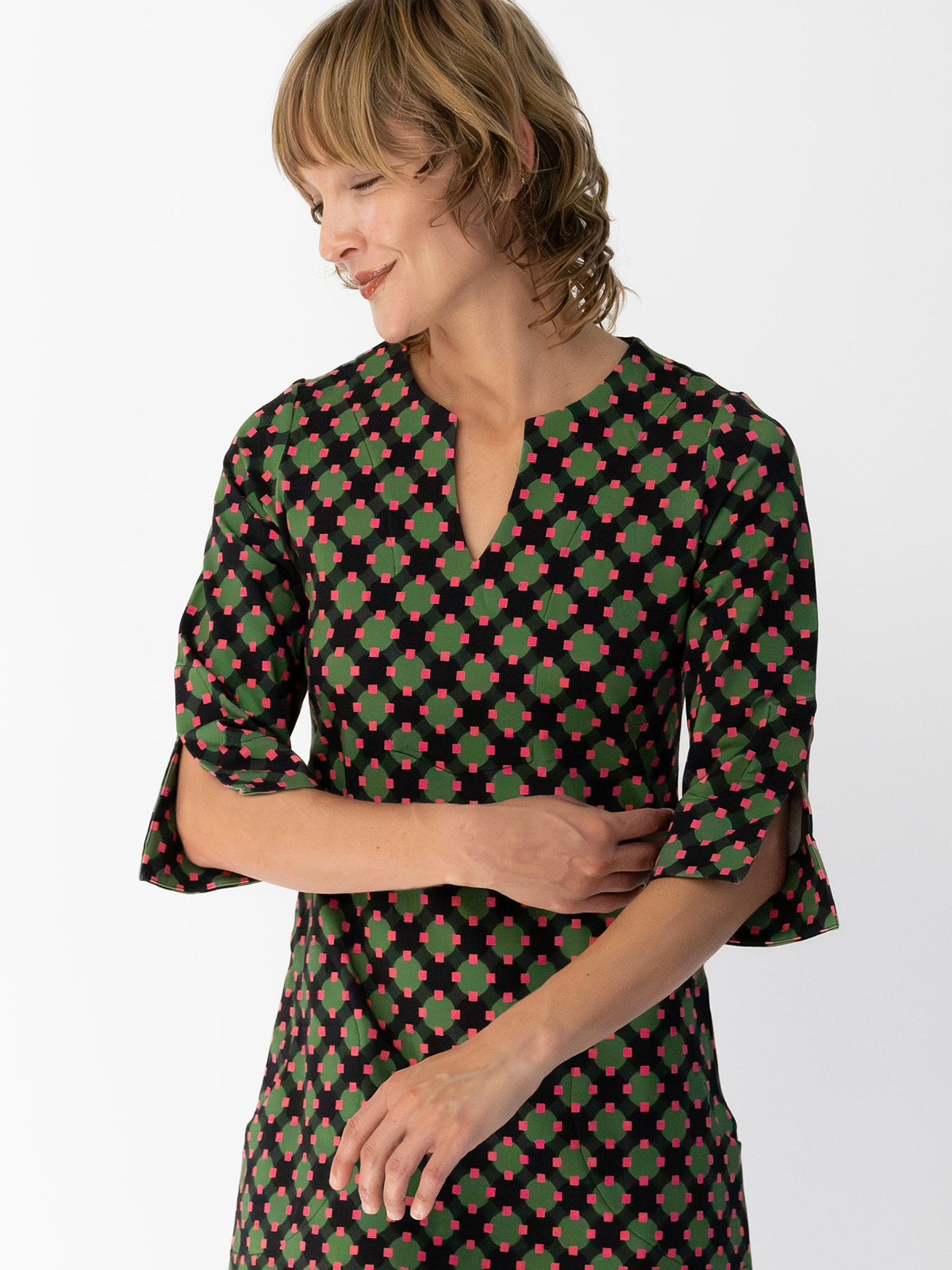 MAEVE dress Sorrento Pink and Green - Lesley Evers-Dress-french terry-maeve