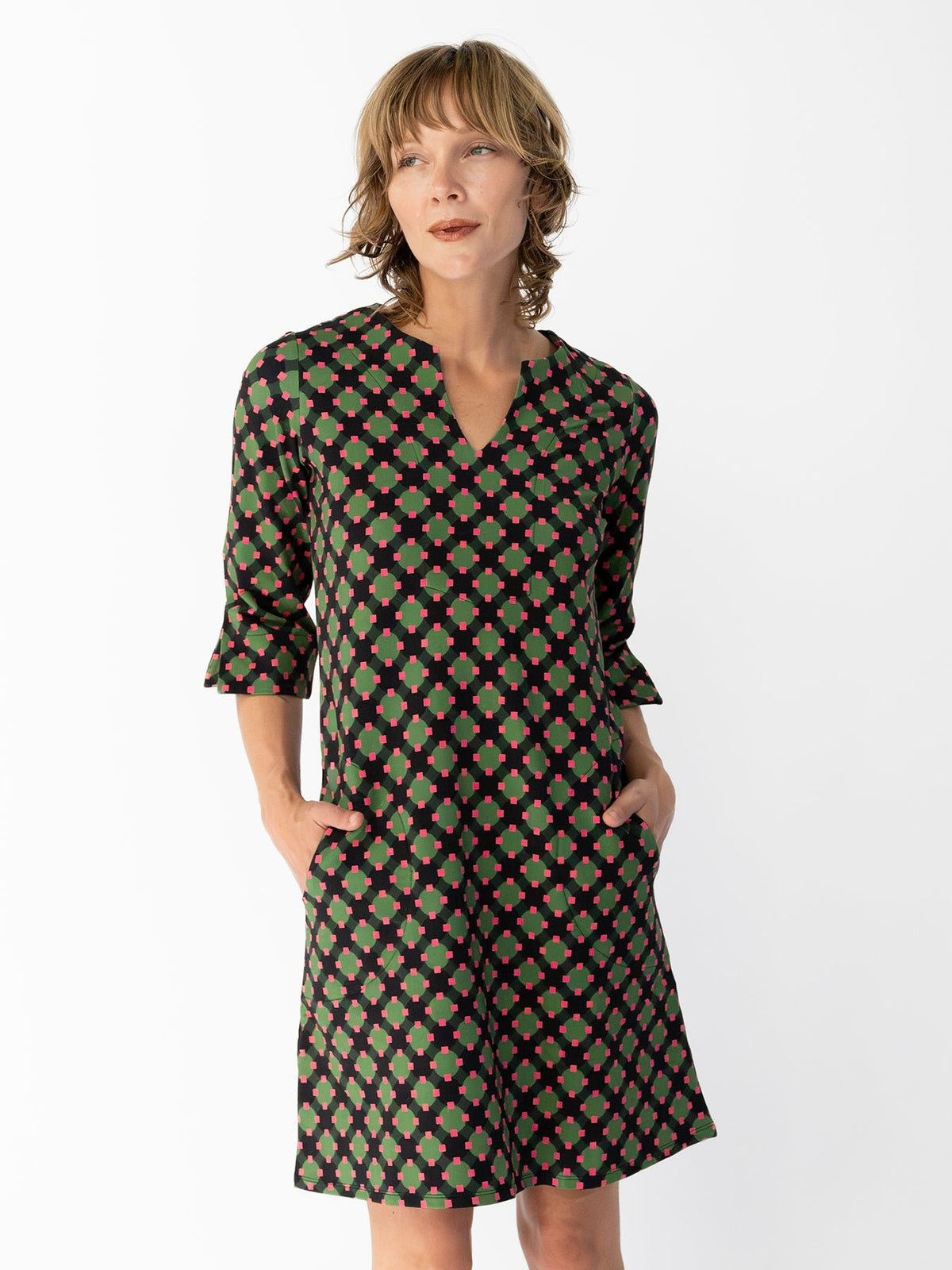 MAEVE dress Sorrento Pink and Green - Lesley Evers-Dress-french terry-maeve