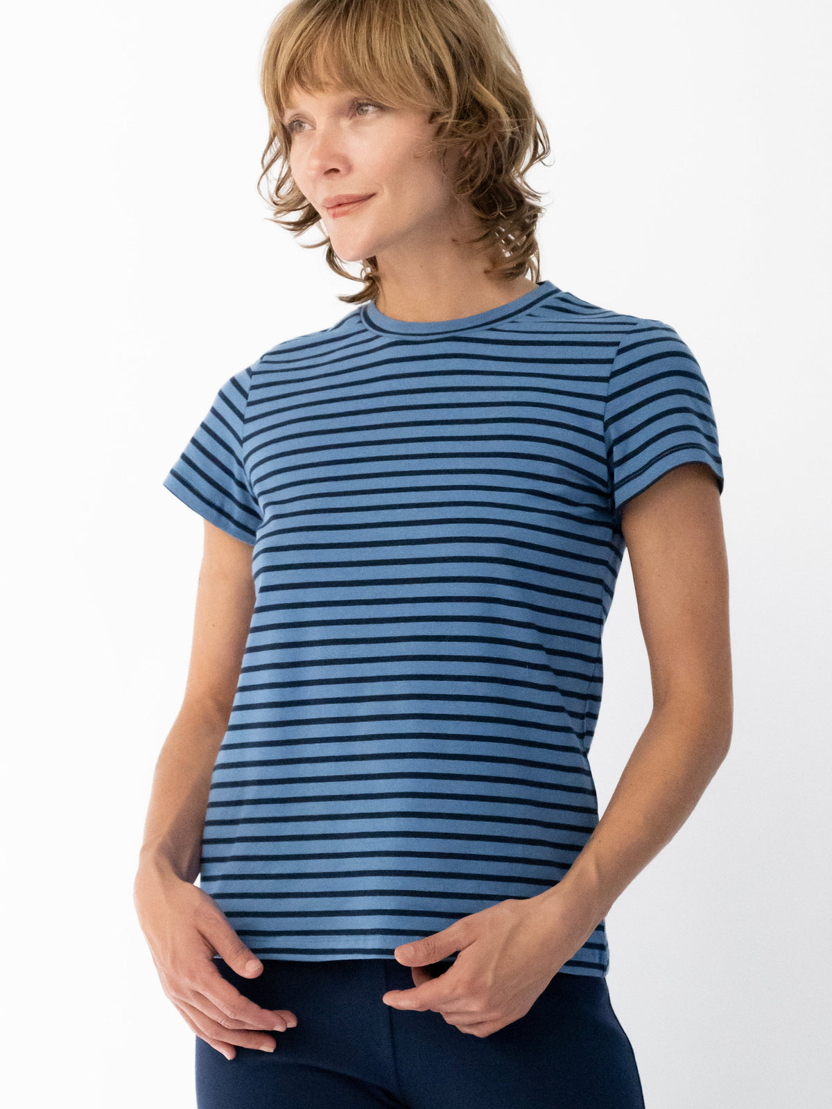 MAISIE cotton tee Navy and Blue Stripe - Lesley Evers-Best Seller-Shop-Shop/All Products