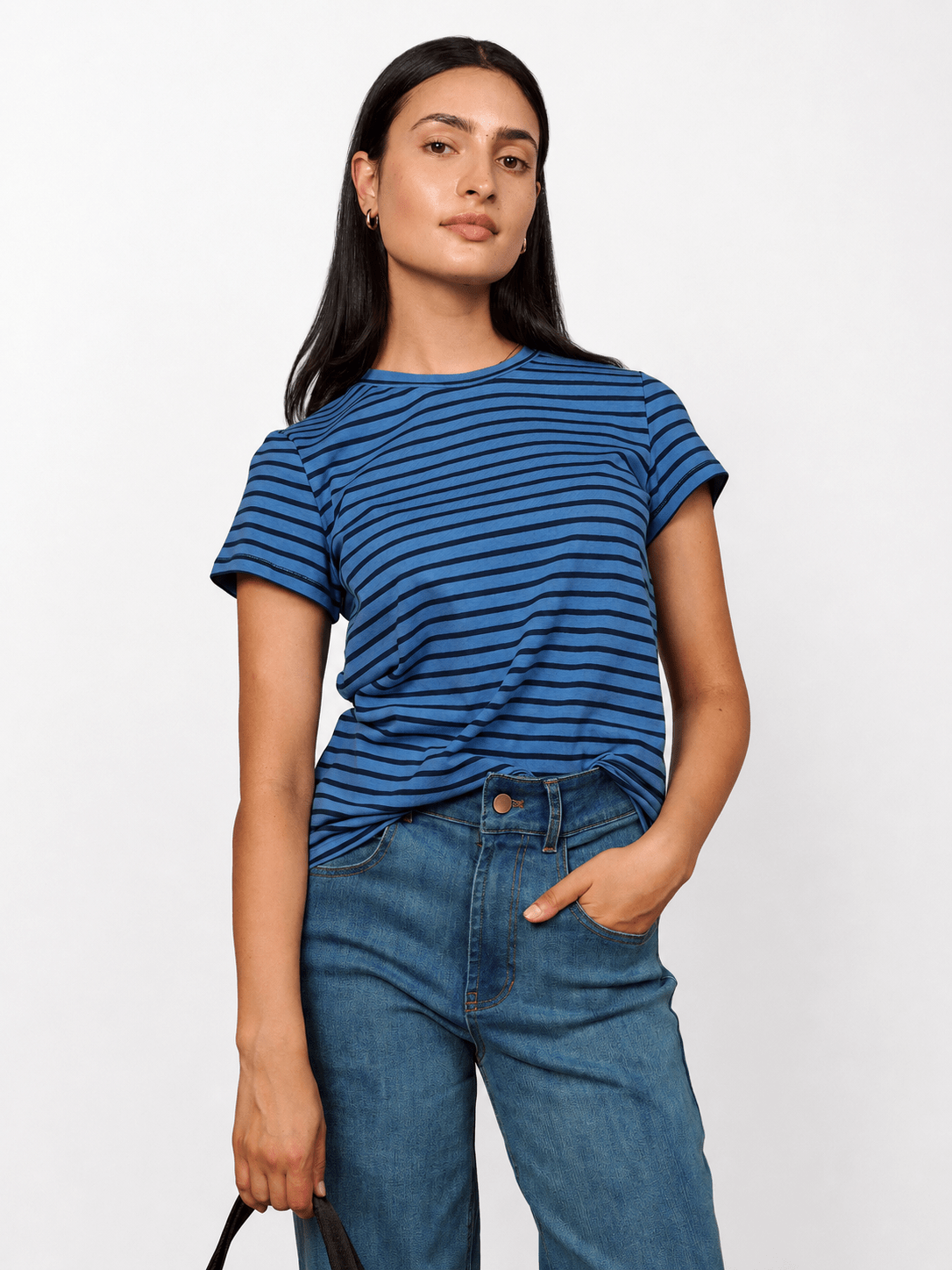 MAISIE cotton tee Navy and Blue Stripe - Lesley Evers-Best Seller-Shop-Shop/All Products