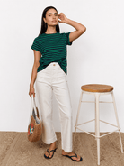 MAISIE cotton tee Navy and Green Stripe - Lesley Evers-Best Seller-Shop-Shop/All Products