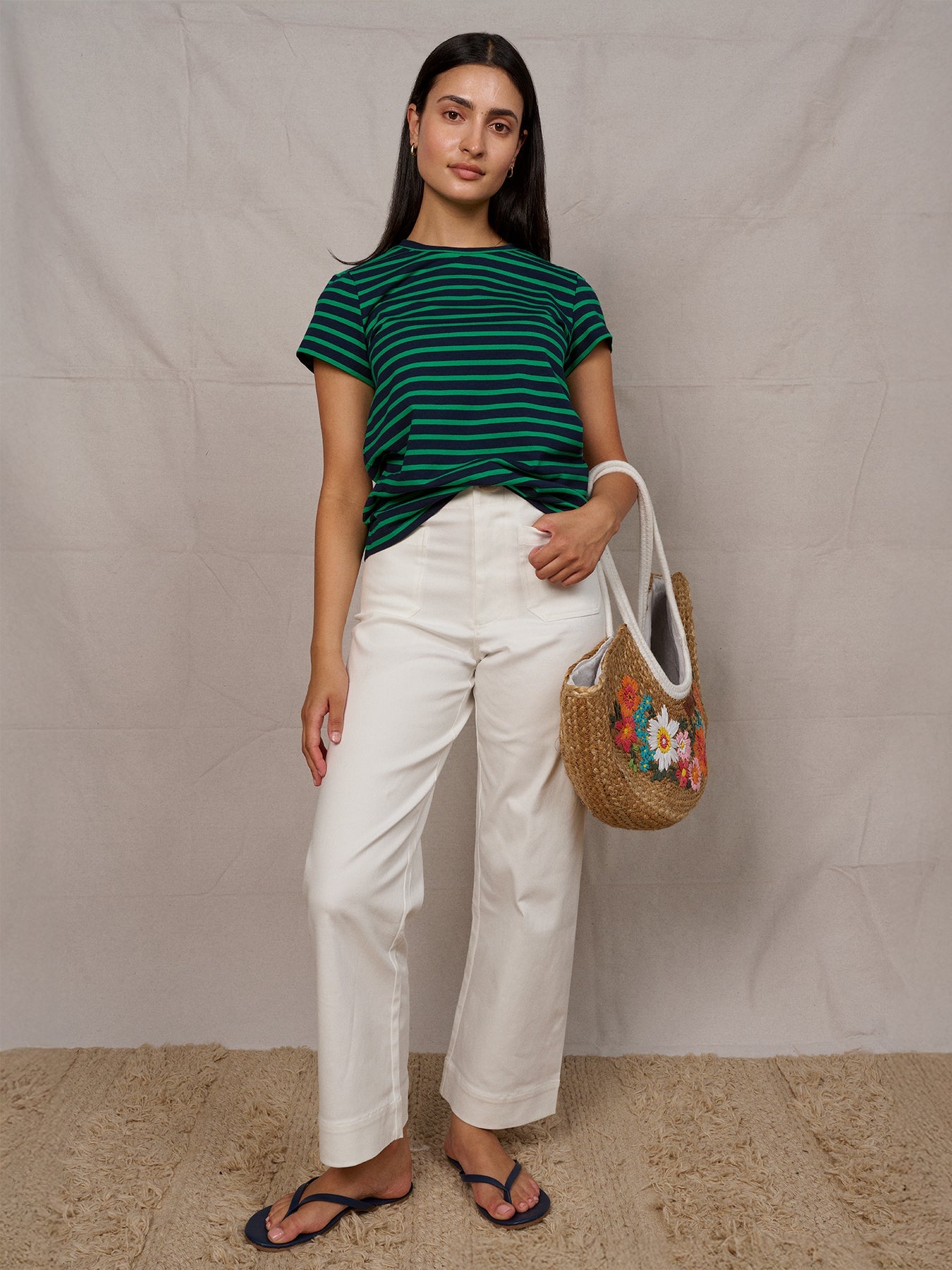 MAISIE cotton tee Navy and Green Stripe - Lesley Evers - Best Seller - Shop - Shop/All Products
