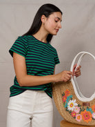 MAISIE cotton tee Navy and Green Stripe - Lesley Evers - Best Seller - Shop - Shop/All Products
