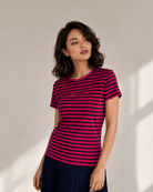 MAISIE cotton tee Pink and Navy Stripe - Lesley Evers-Best Seller-Shop-Shop/All Products