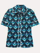 MANDY blouse Geo Tulip Blue - Lesley Evers-Blue-blue blouse-geo tulips