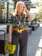 MANDY blouse Woodland Navy - Lesley Evers - green blouse - Pink - pink and green