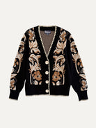 MARCI Cardigan Hibiscus Black - Lesley Evers-Blanket Stitch-Blue-marcy