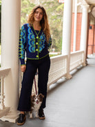 MARCI Cardigan Rio Blue - Lesley Evers - Blanket Stitch - Blue - Rio Blue