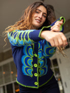 MARCI Cardigan Rio Blue - Lesley Evers - Blanket Stitch - Blue - Rio Blue