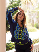 MARCI Cardigan Rio Blue - Lesley Evers - Blanket Stitch - Blue - Rio Blue