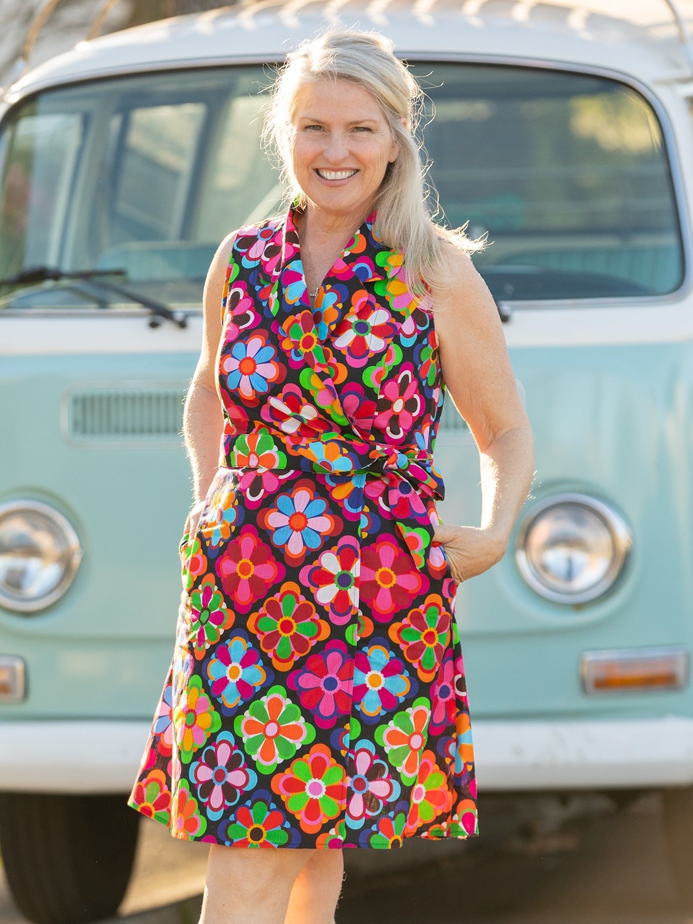 MARGARET wrap dress Jubilee Multi - Lesley Evers - Best Seller - Blue - cotton dress