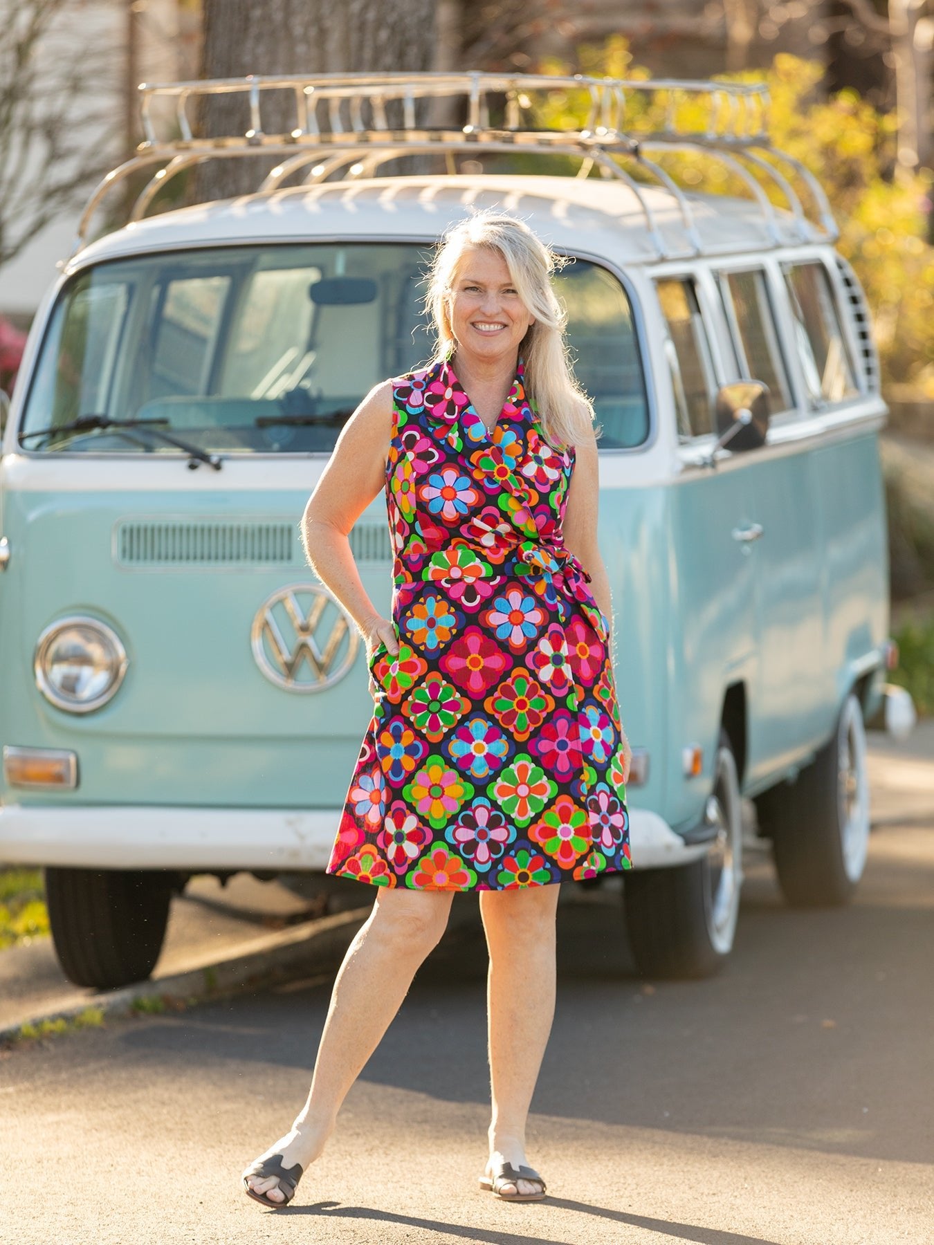 MARGARET wrap dress Jubilee Multi - Lesley Evers - Best Seller - Blue - cotton dress