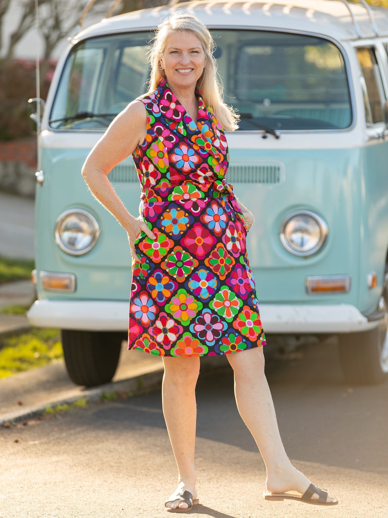 MARGARET wrap dress Jubilee Multi - Lesley Evers - Best Seller - Blue - cotton dress