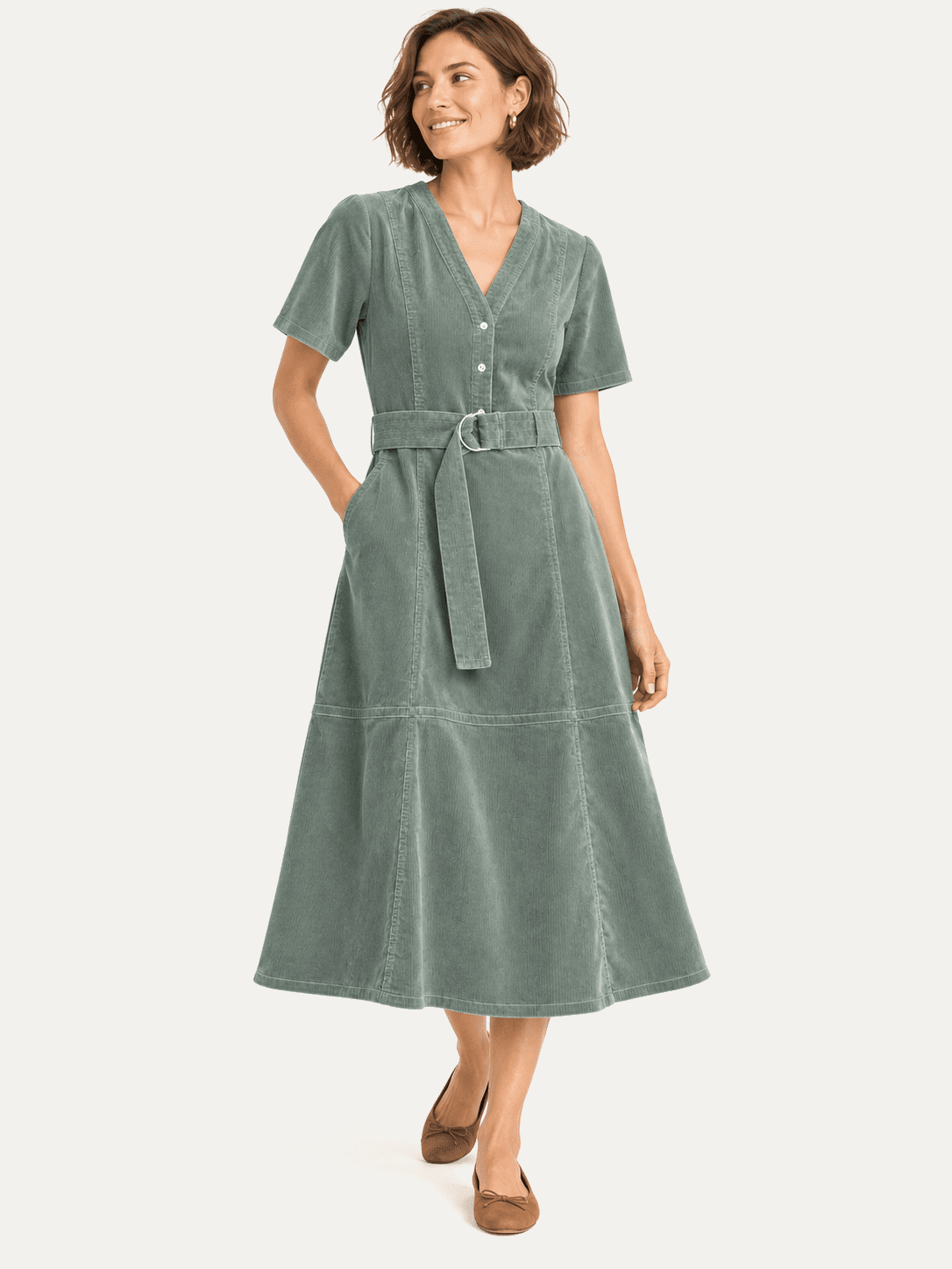 MAXINE dress Sage Corduroy - Lesley Evers-Dress-Shop-Shop/All Products