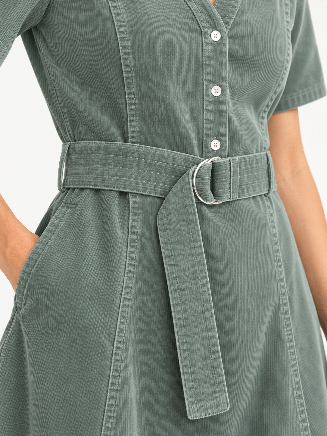 MAXINE dress Sage Corduroy - Lesley Evers-Dress-Shop-Shop/All Products