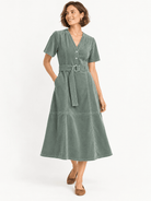 MAXINE dress Sage Corduroy - Lesley Evers-Dress-Shop-Shop/All Products