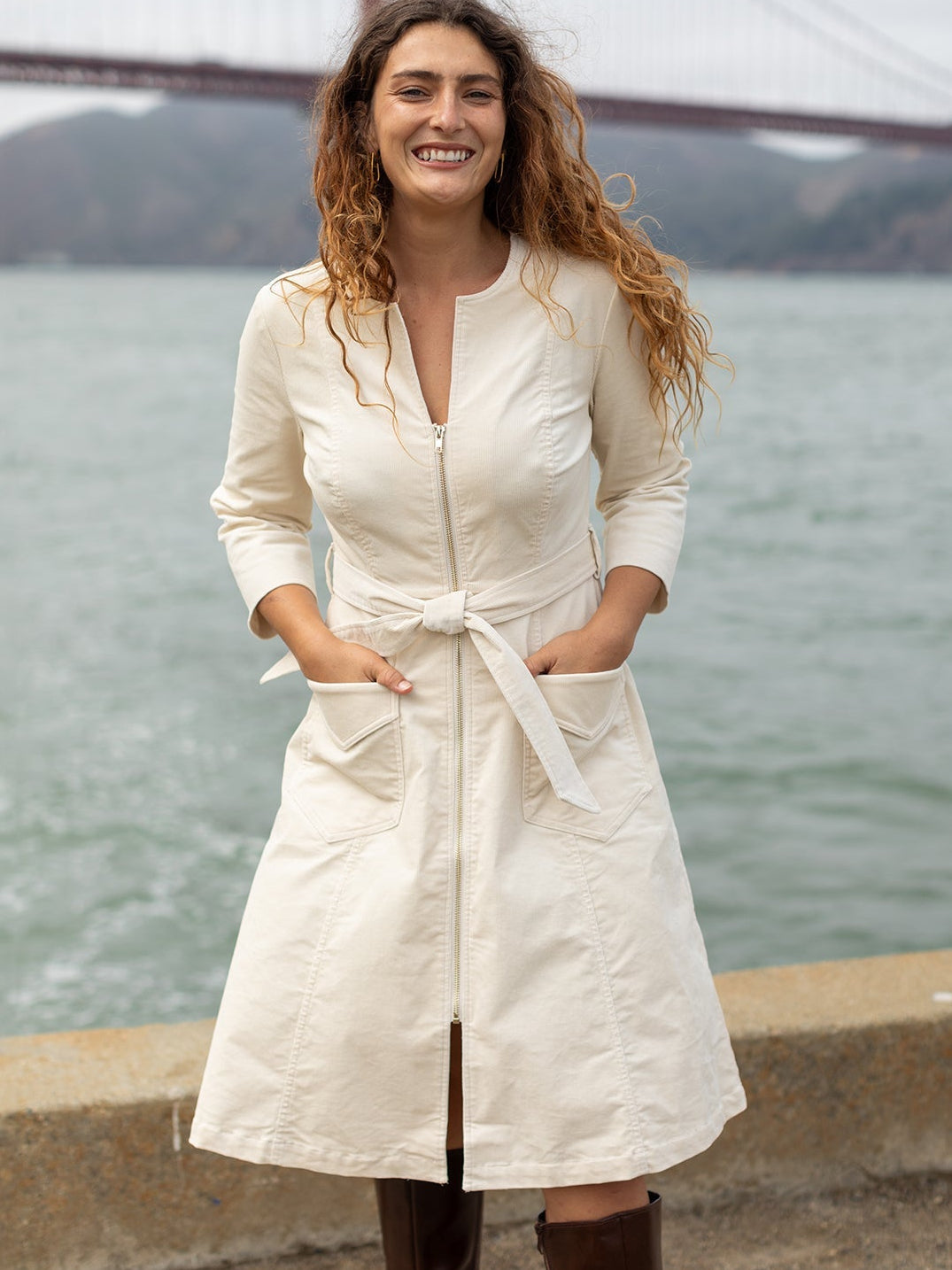 MILLICENT dress Ivory Corduroy - Lesley Evers - Best Seller - denim - Dress