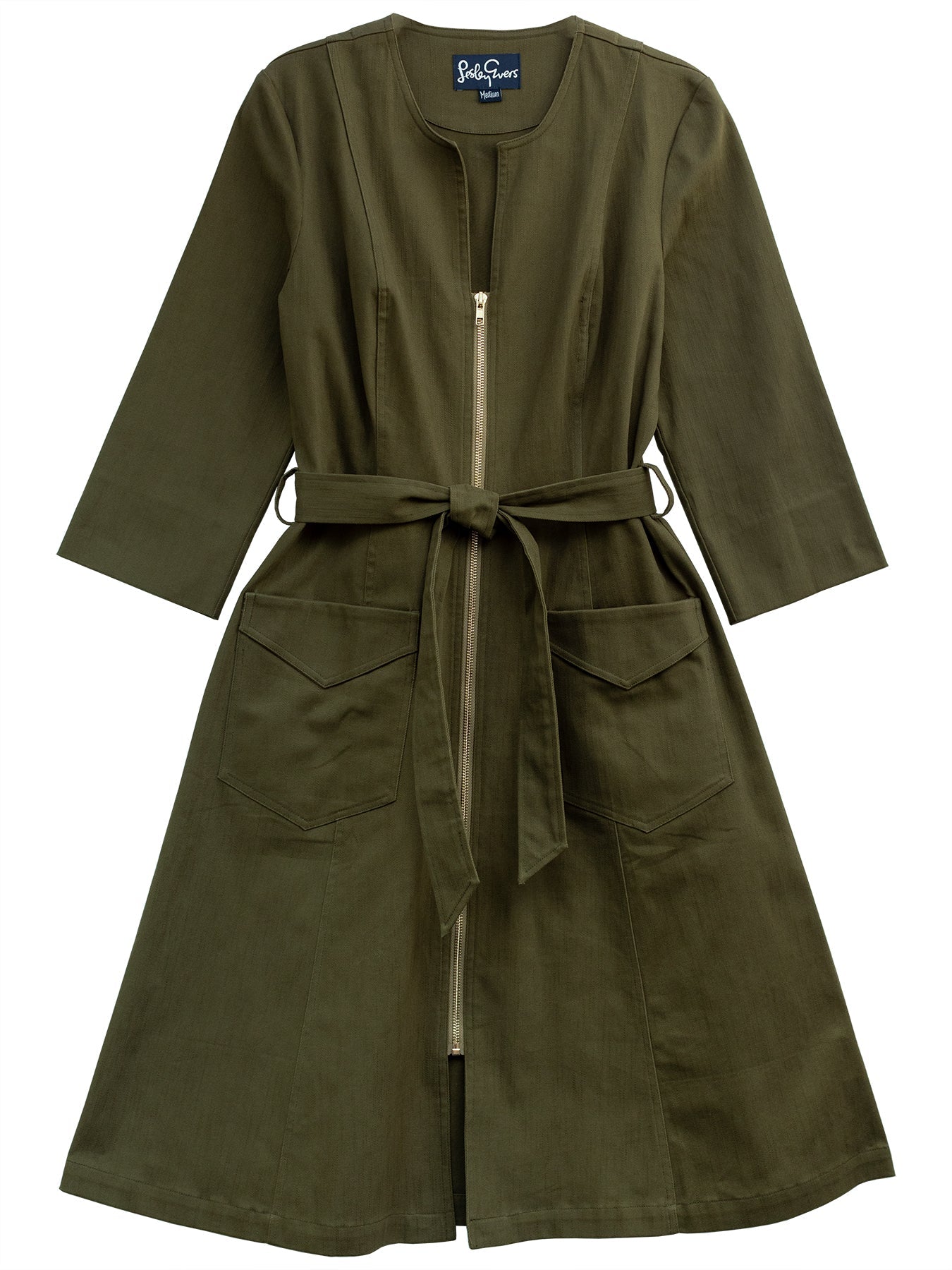 MILLICENT dress Olive Twill – Lesley Evers