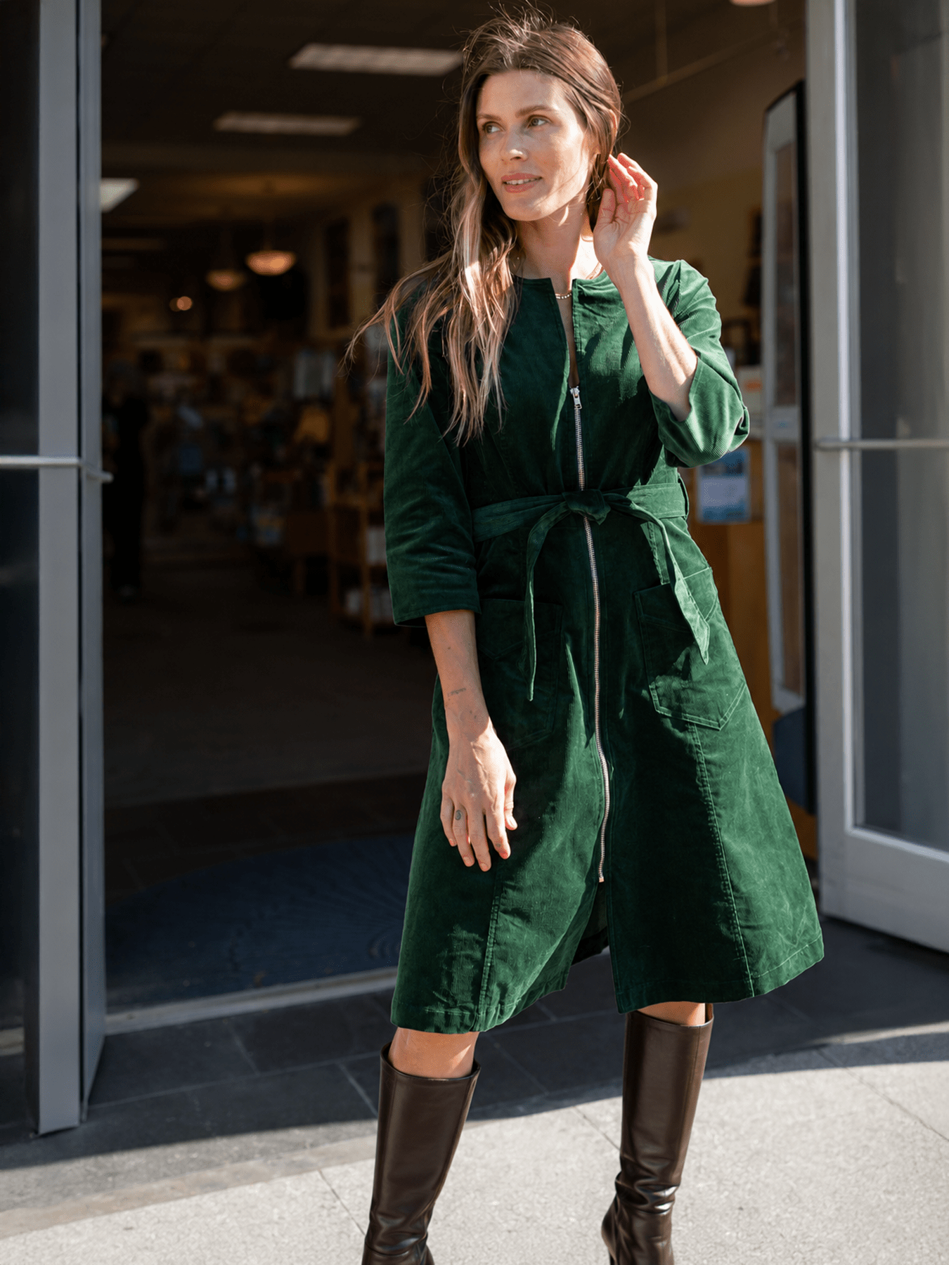 MILLICENT dress Pine Corduroy - Lesley Evers-Best Seller-denim-Dress