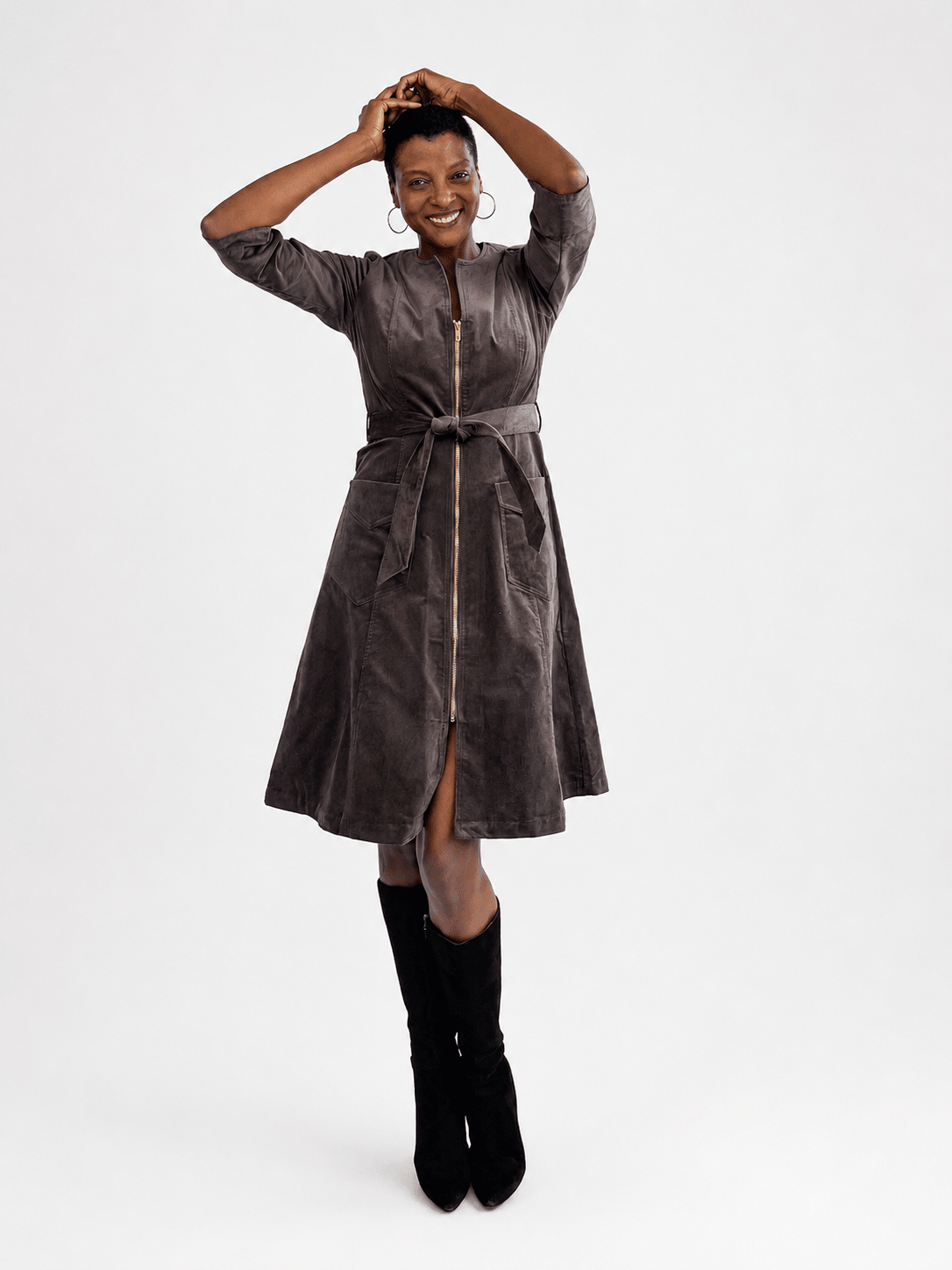 MILLICENT dress Slate Corduroy - Lesley Evers-Best Seller-denim-Dress
