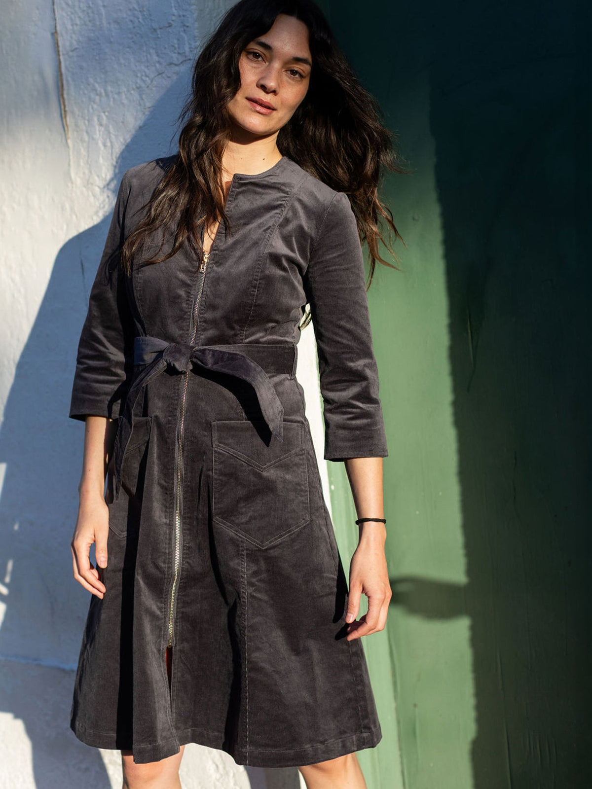 MILLICENT dress Slate Corduroy - Lesley Evers-Best Seller-denim-Dress