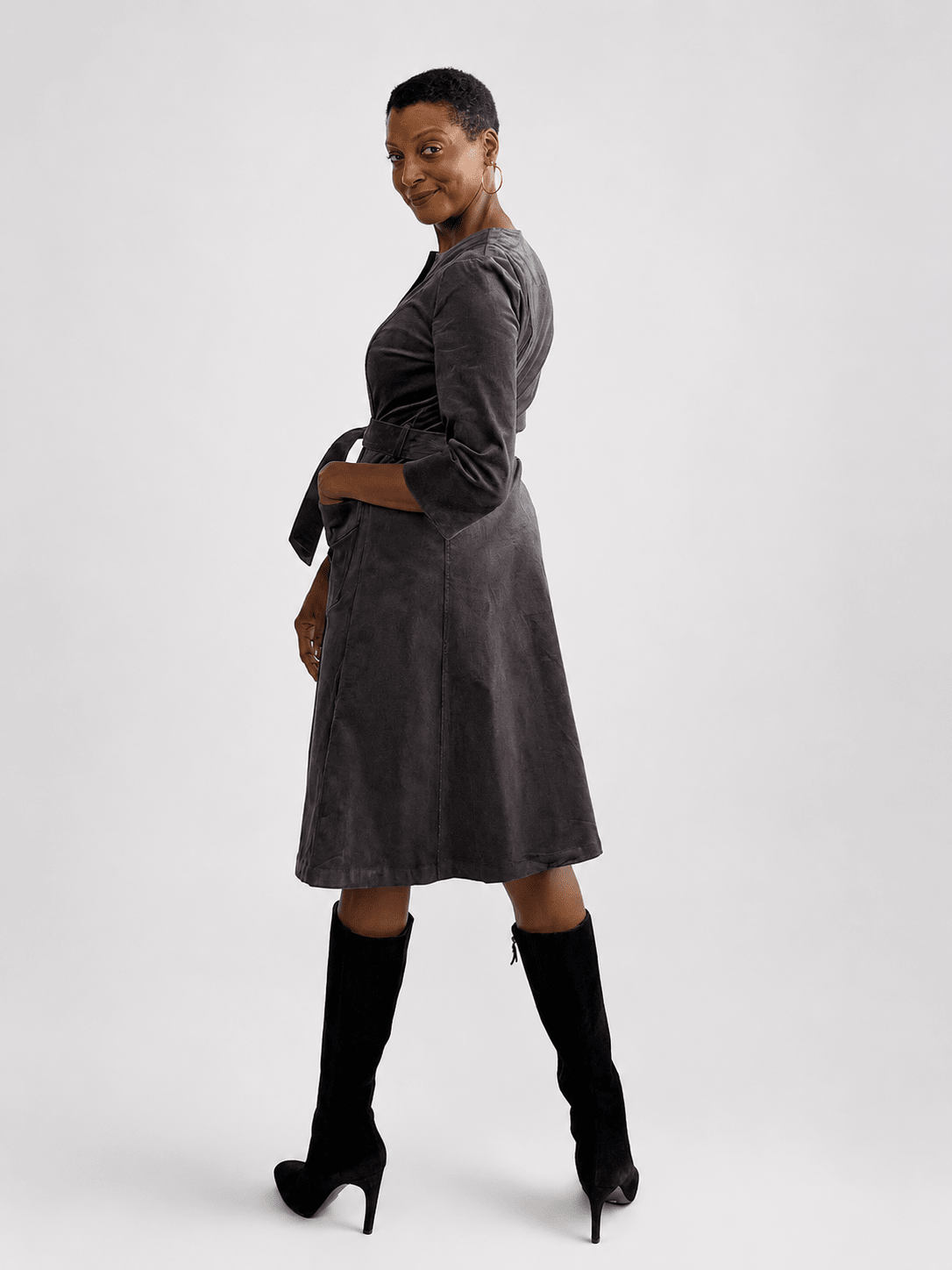 MILLICENT dress Slate Corduroy - Lesley Evers-Best Seller-denim-Dress