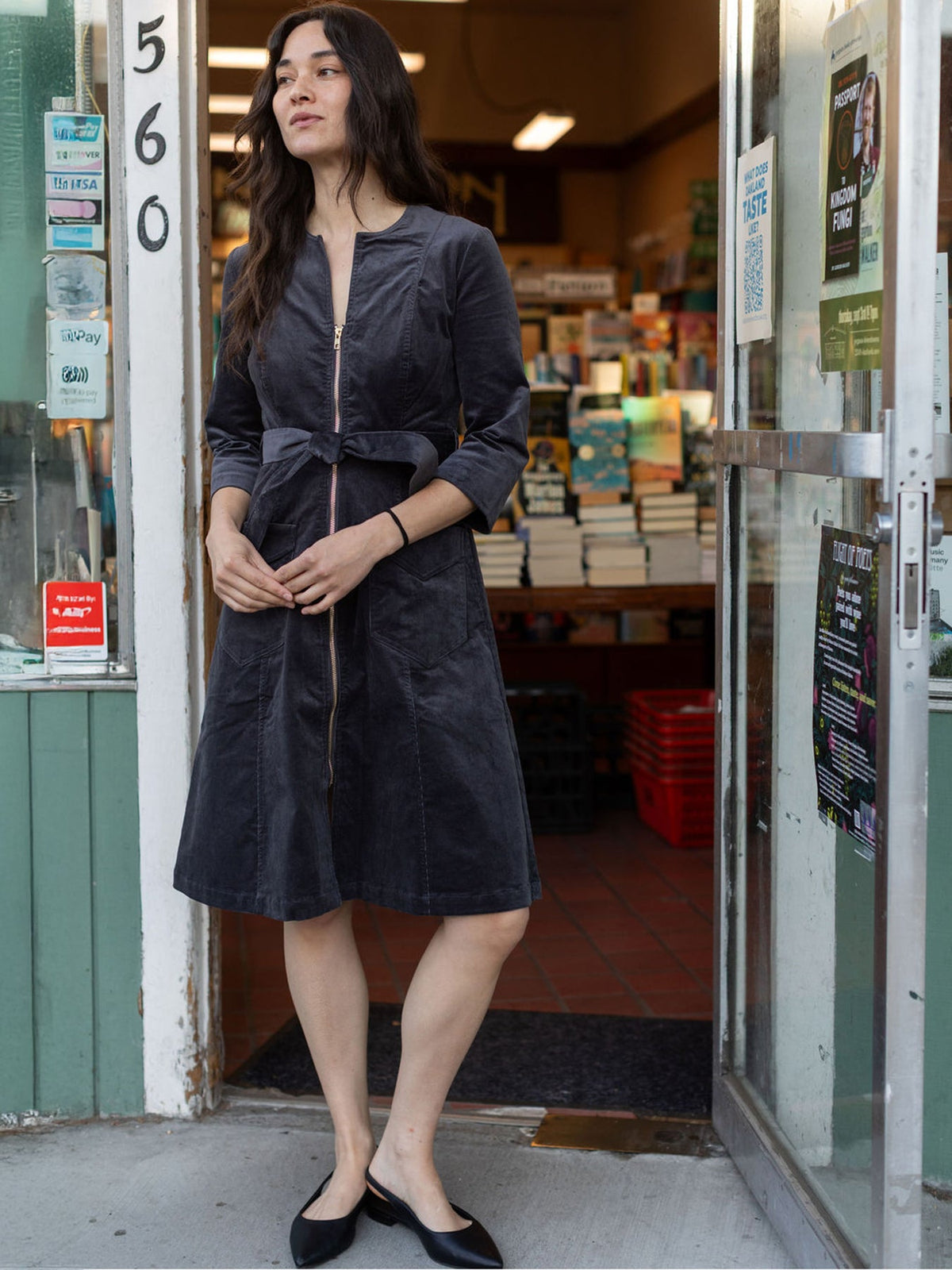 MILLICENT dress Slate Corduroy - Lesley Evers-Best Seller-denim-Dress