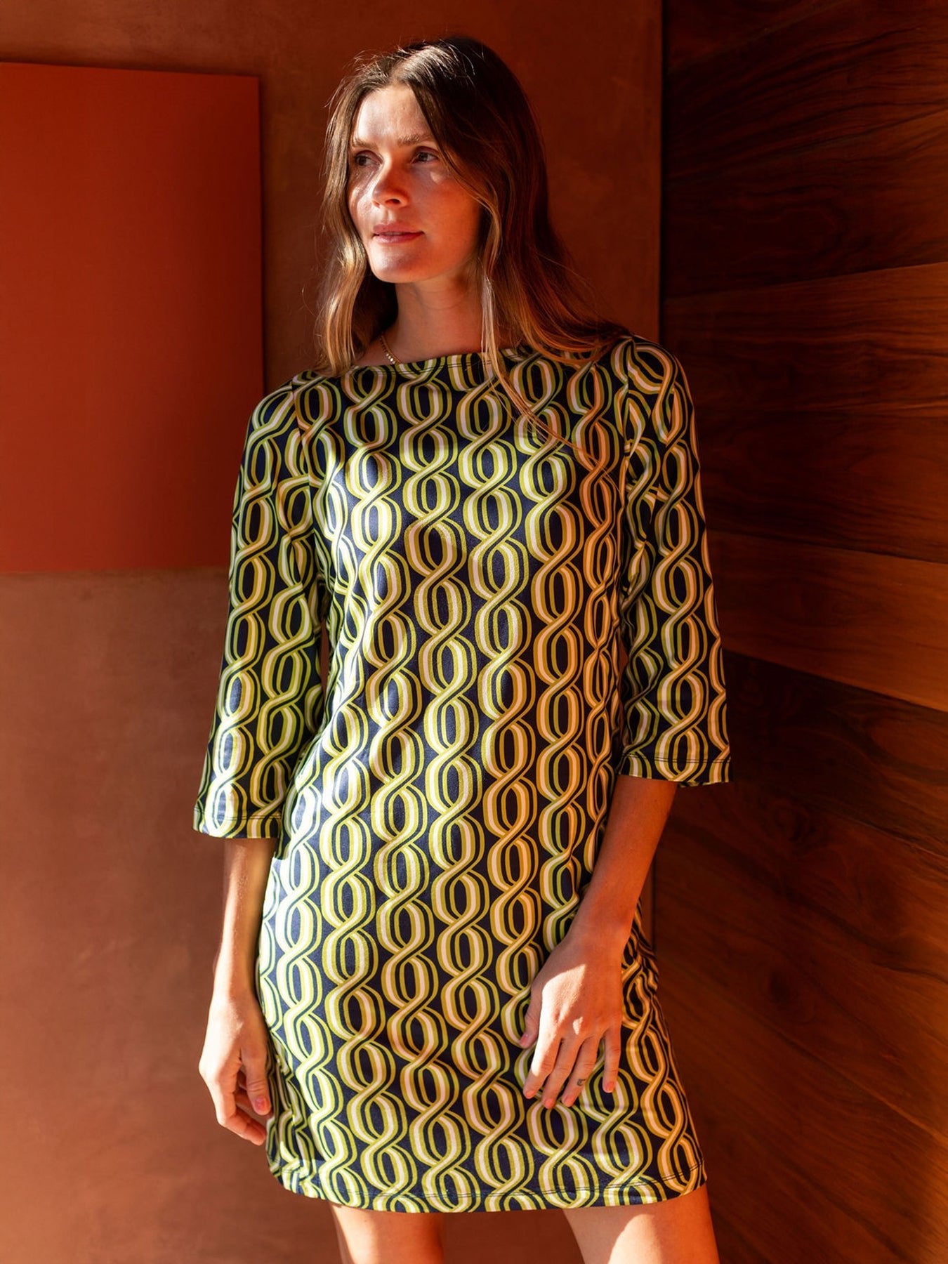 MINDY dress Helix Navy - Lesley Evers-boat neck-boatneck-Pink