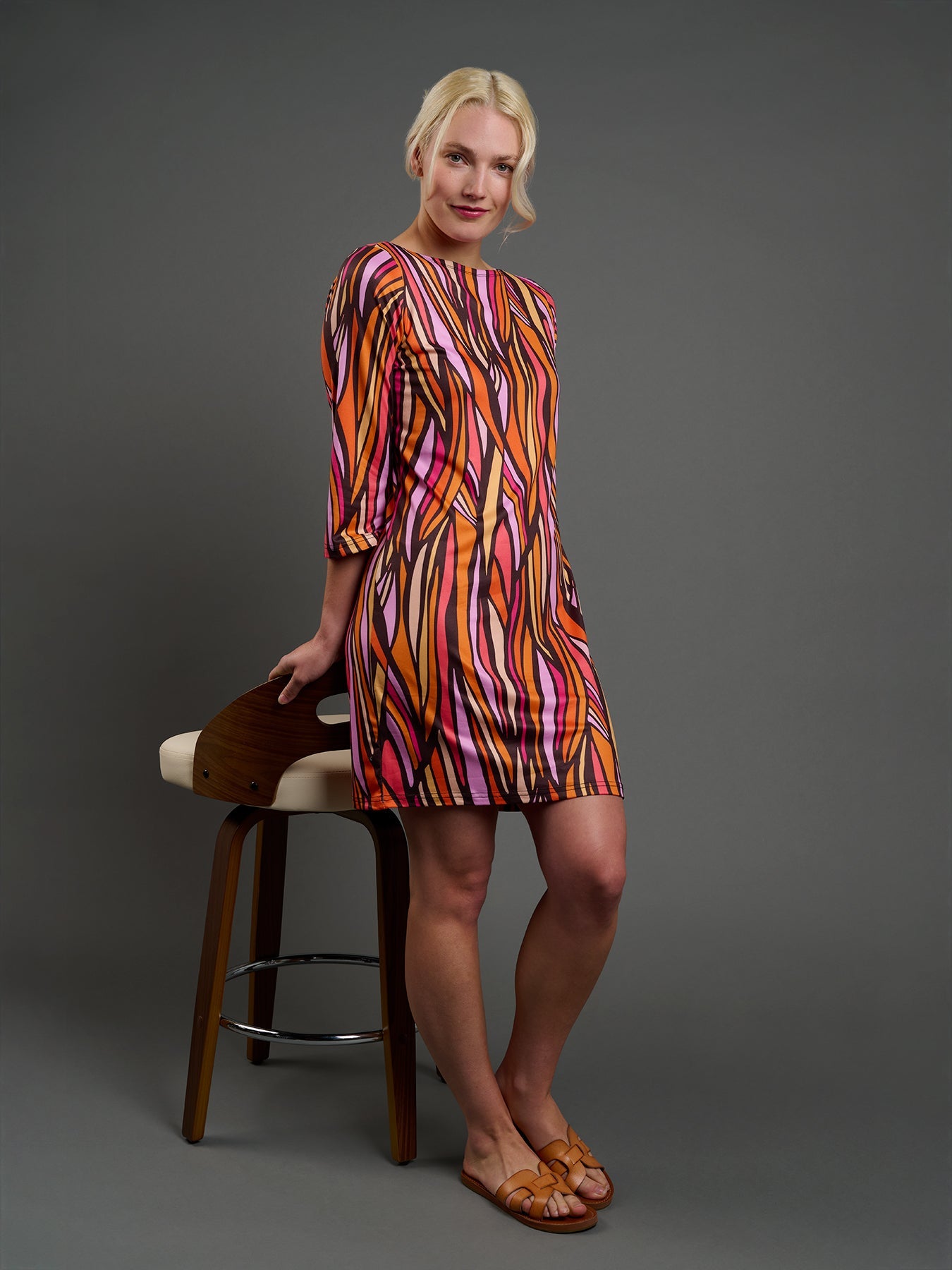 MINDY dress Seagrass Pink - Lesley Evers-boat neck-boatneck-Pink