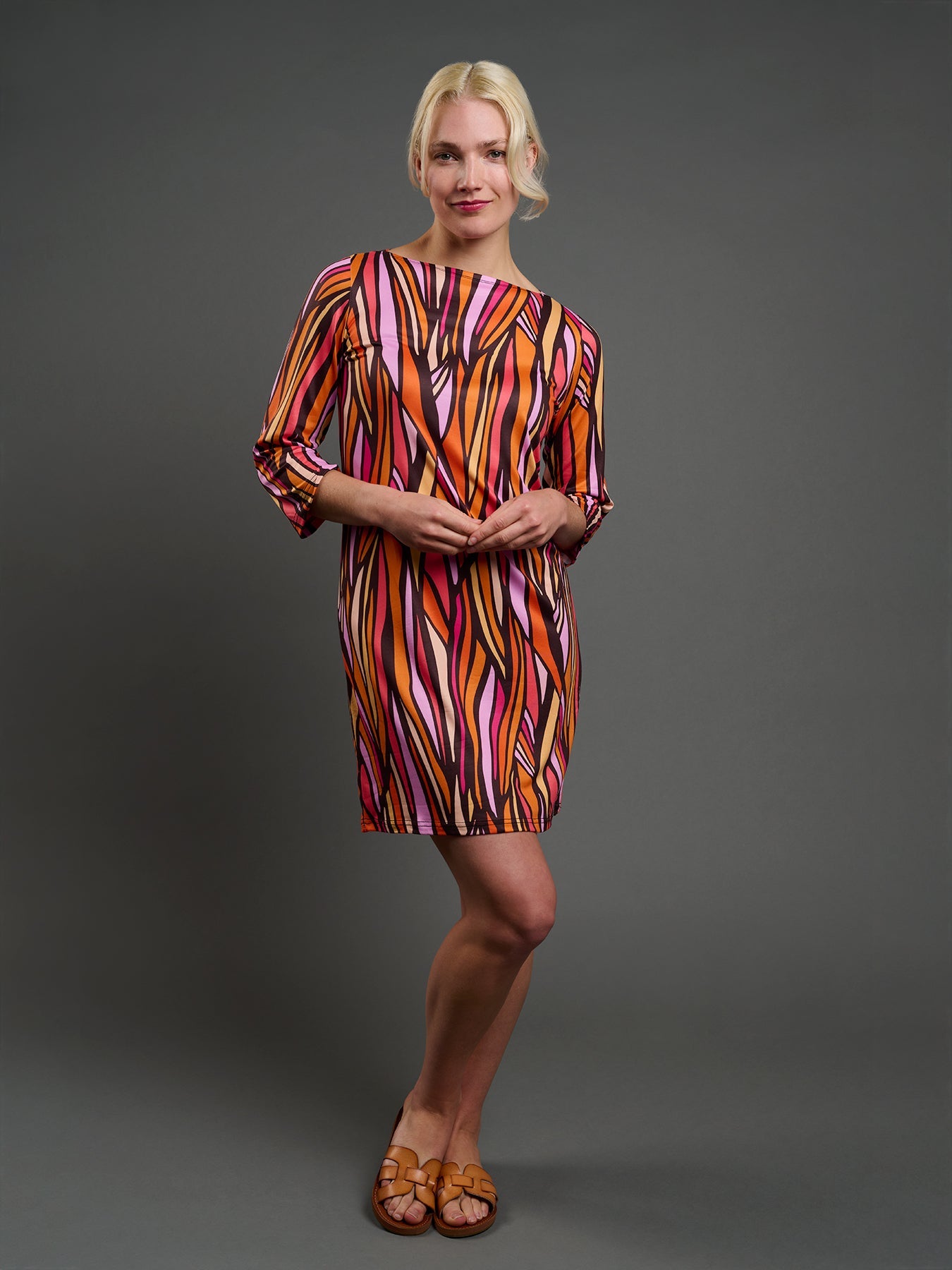 MINDY dress Seagrass Pink - Lesley Evers-boat neck-boatneck-Pink