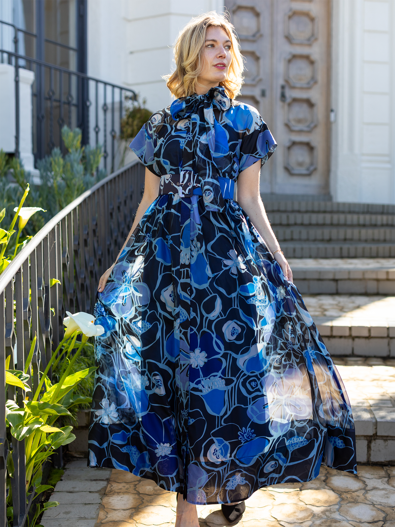 MIRABELLE dress Full Bloom Blue - Lesley Evers-cotton dress-Dress-gown