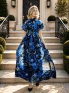 MIRABELLE dress Full Bloom Blue - Lesley Evers-cotton dress-Dress-Printed Dress