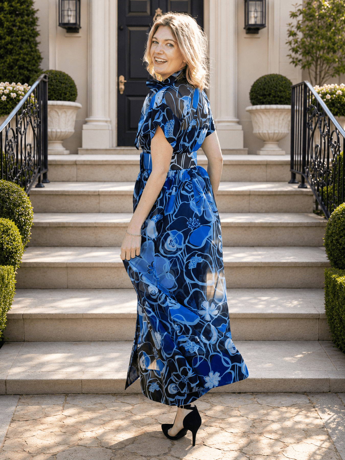 MIRABELLE dress Full Bloom Blue - Lesley Evers-cotton dress-Dress-Printed Dress