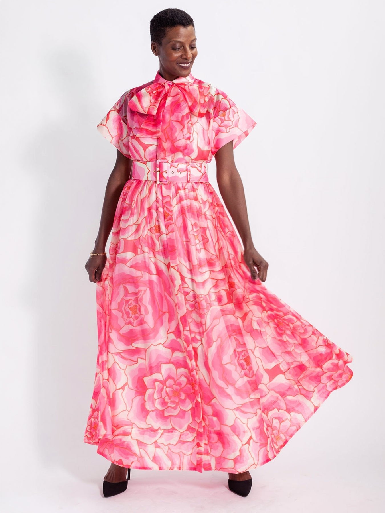 ロゼミューズ pleats floral print dress ピンク MIRABELLE dress Peonies Pink – Lesley Evers