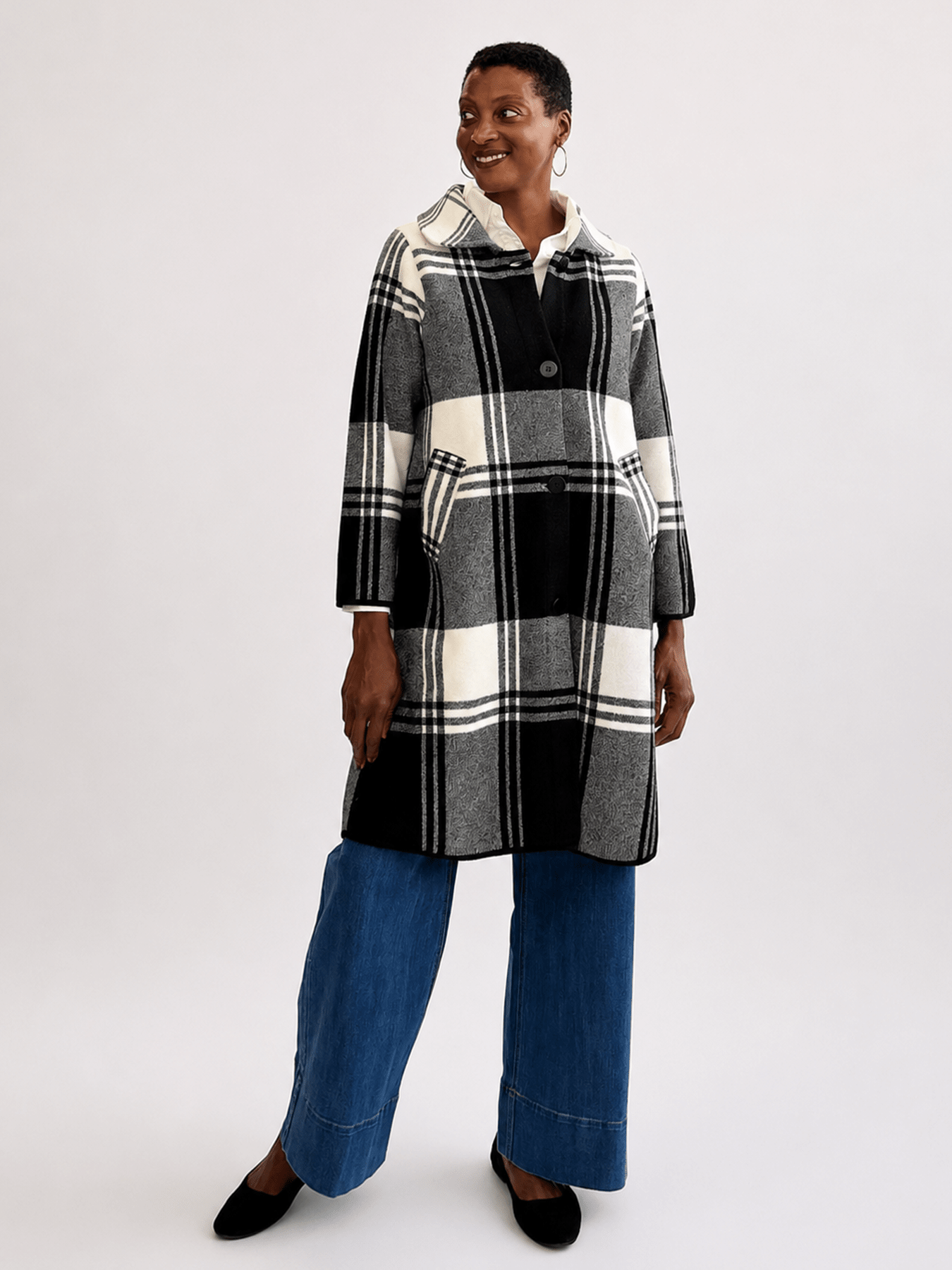 NATALIE coat Black and White Plaid - Lesley Evers-Best Seller-coat-outerwear