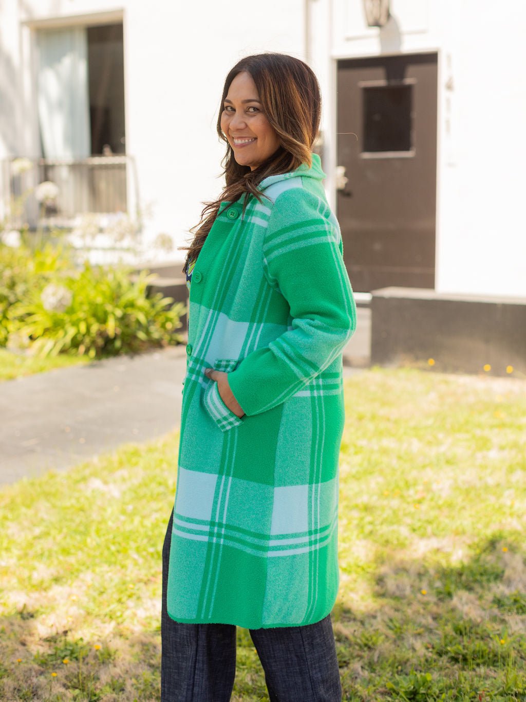 NATALIE coat Green Apple Plaid – Lesley Evers